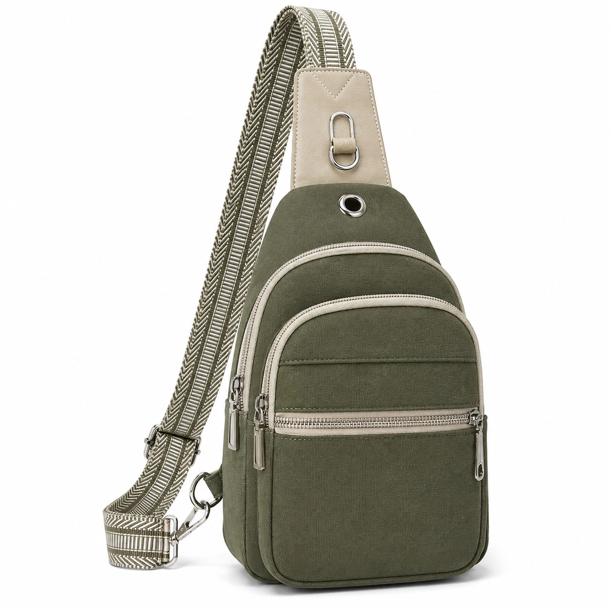 Bolso Bandolera Verde Militar con Múltiples Bolsillos