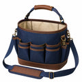 Bolso organizador versátil azul y marrón con correa ajustable