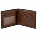 Cartera bifold marrón para hombre con ranuras para tarjetas y ventana de identificación
