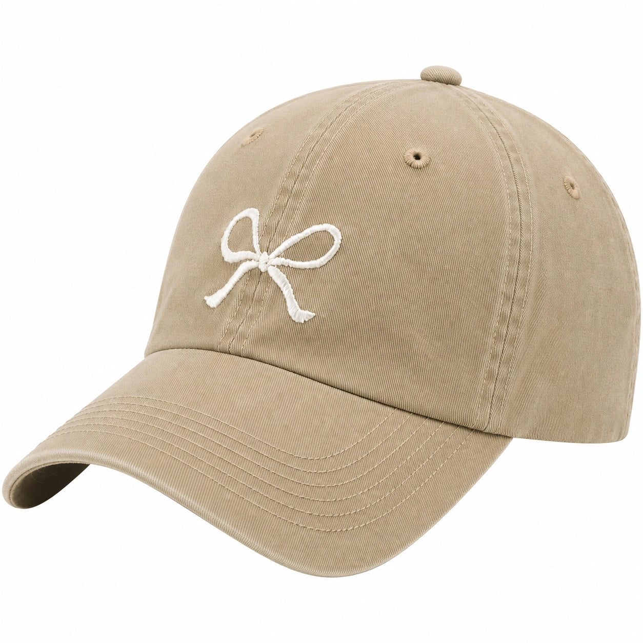 Gorra de Béisbol Beige con Lazo Bordado