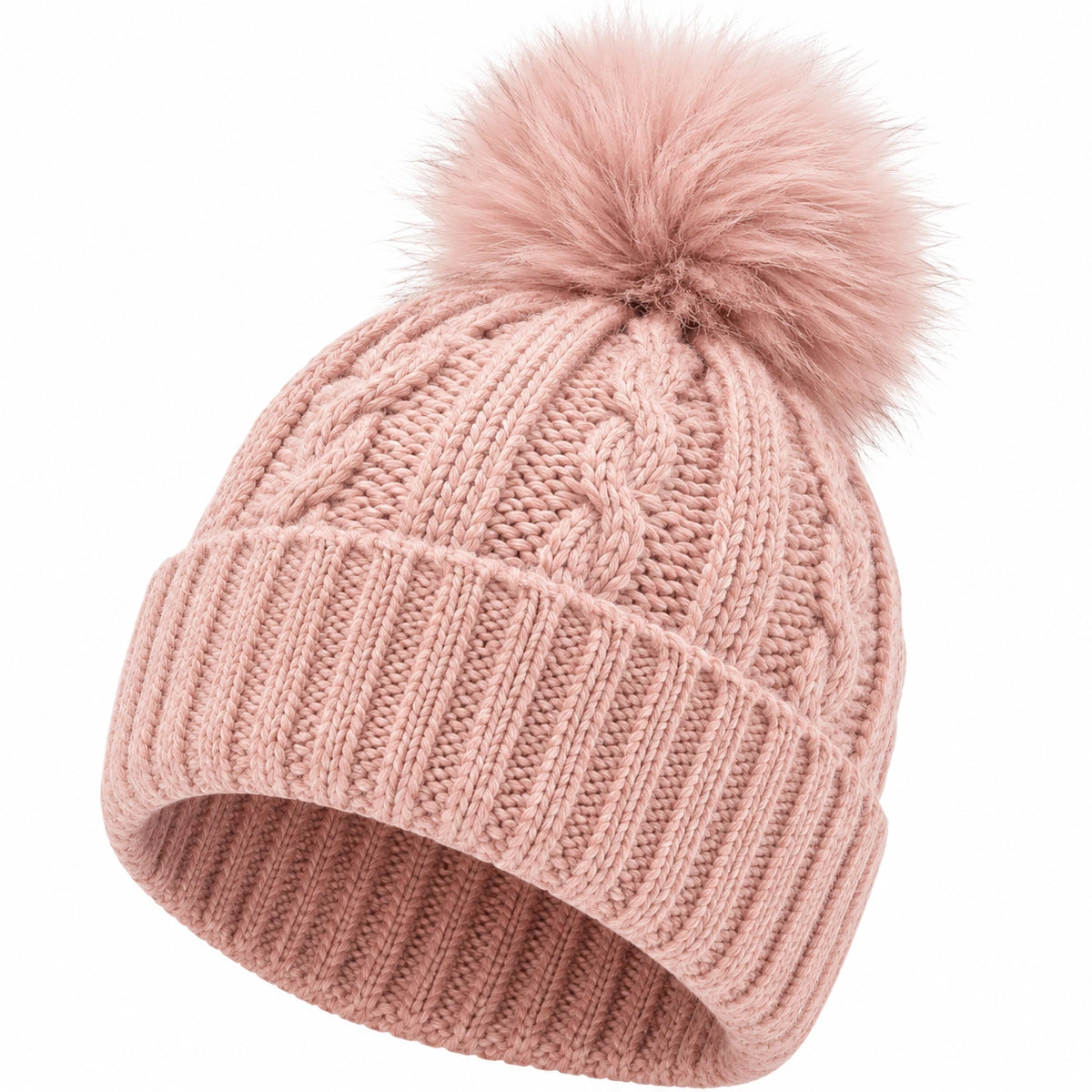 Gorro Rosa con Pompon Trenzado de Invierno