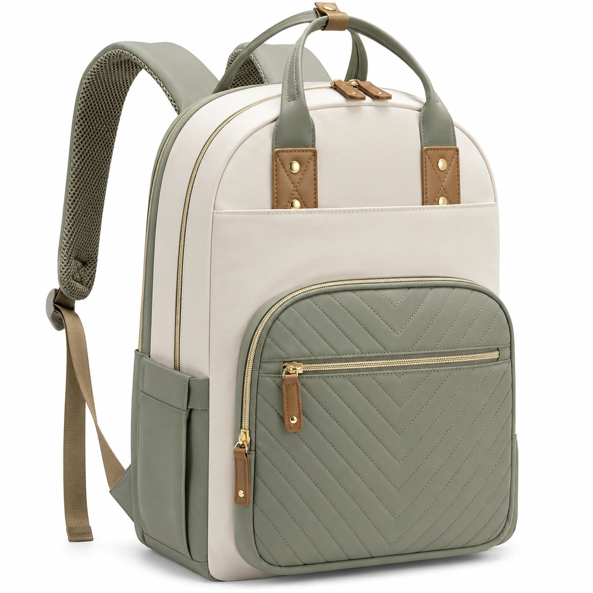 Mochila Casual Unisex Verde y Beige para Viajes y Trabajo