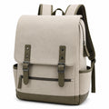 Mochila Escolar de Lona Beige y Verde con Hebillas