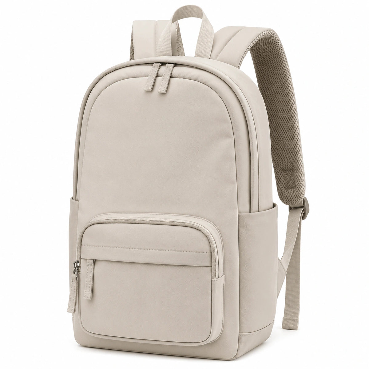 Mochila casual beige para uso diario con múltiples compartimentos