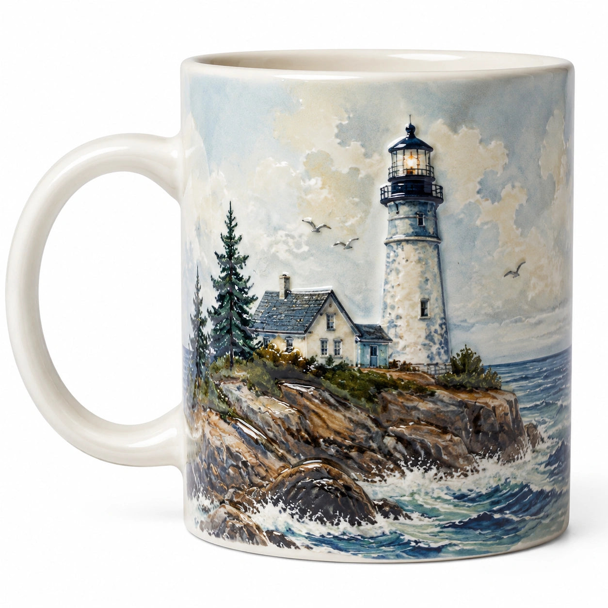 Taza de cerámica con diseño de faro, 350ml, Multicolor