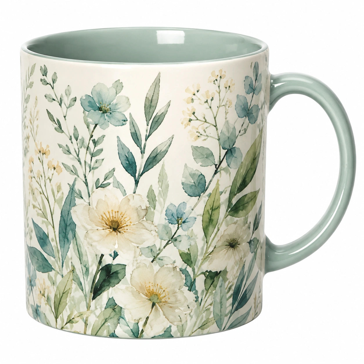 Taza de Cerámica con Diseño Floral 350ml Verde