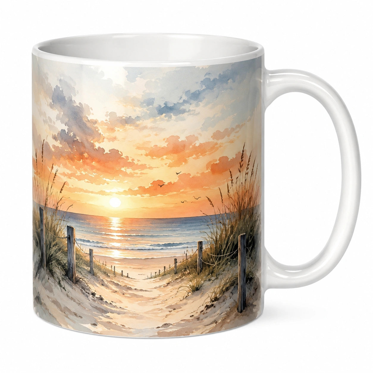 Taza de Cerámica con Diseño de Atardecer en la Playa 350 ml