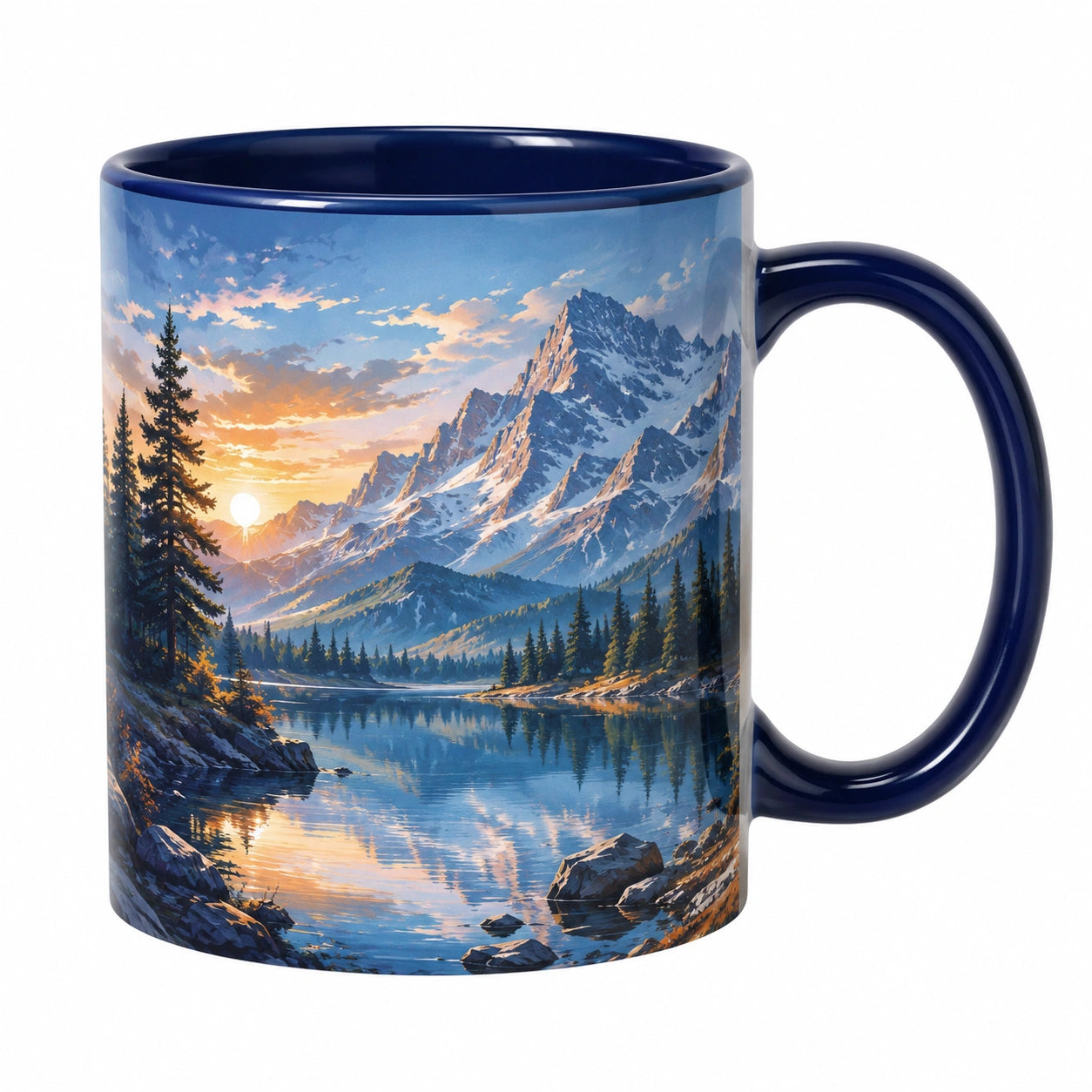 Taza de Paisaje Montañoso de Cerámica Azul
