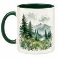 Taza de Cerámica con Diseño de Montaña y Bosque 350ml Blanco/Verde