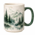 Taza de Cerámica con Paisaje de Montañas y Bosques