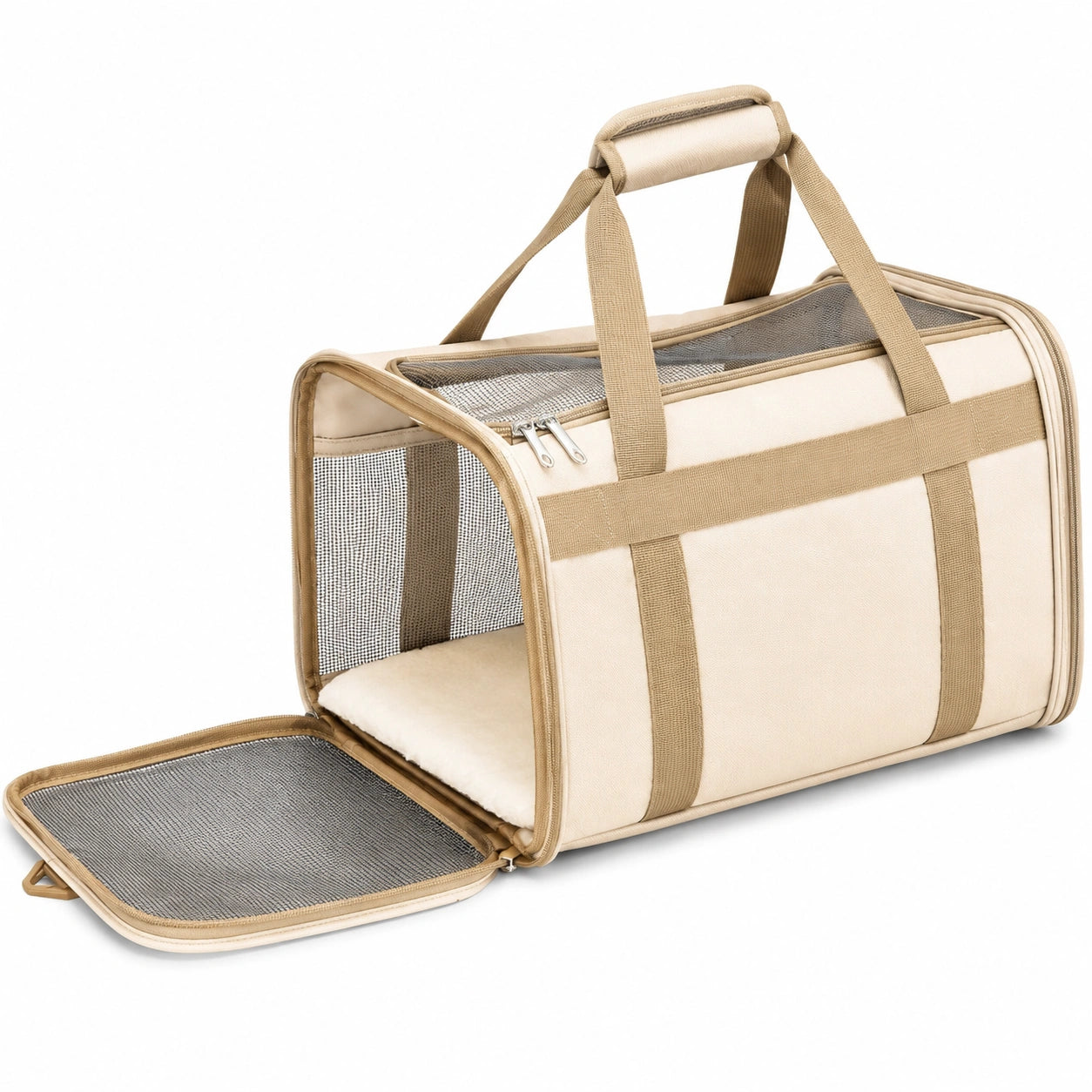 Transportín Beige para Mascotas Pequeñas con Paneles de Malla