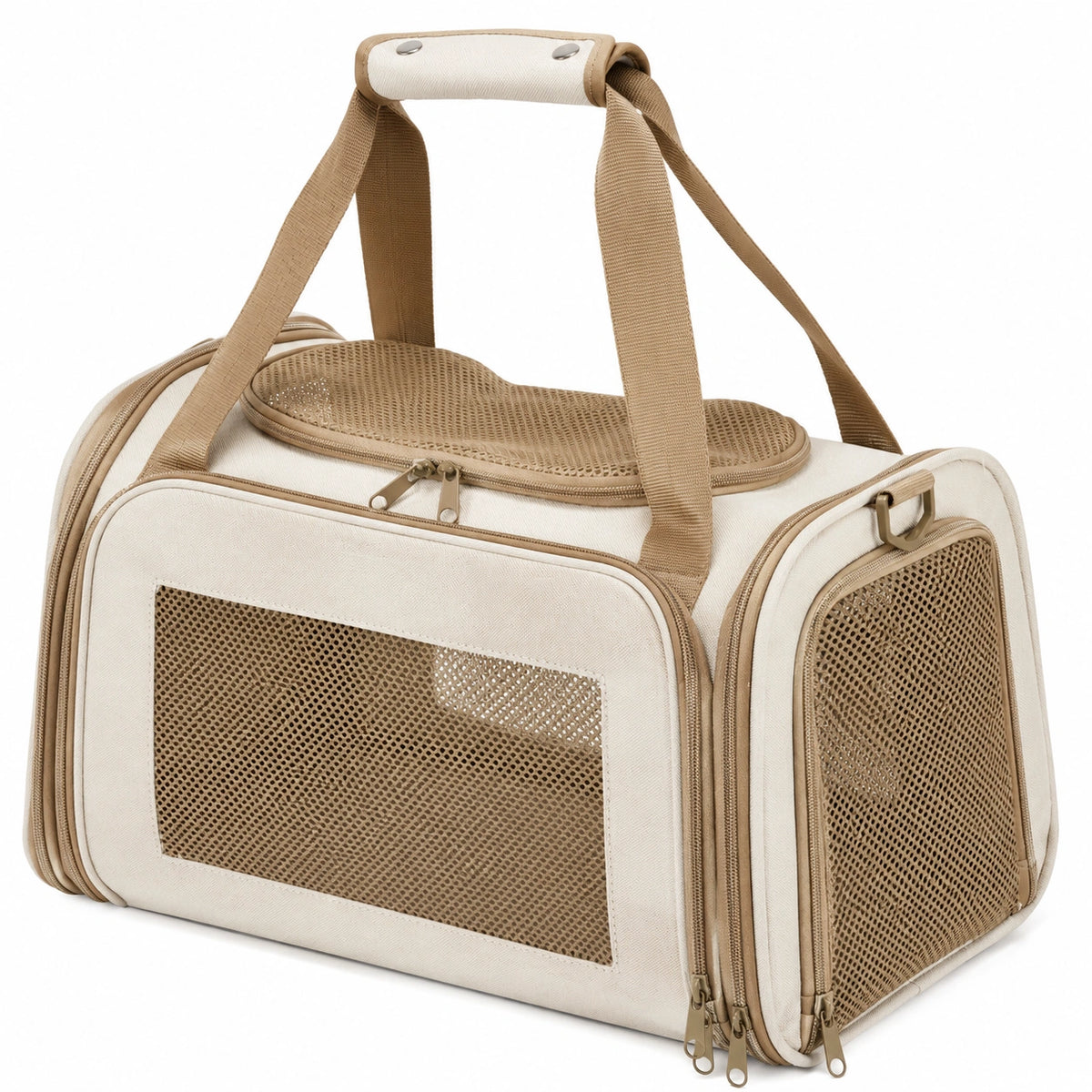 Bolso de Transporte para Mascotas Beige y Marrón con Ventilación