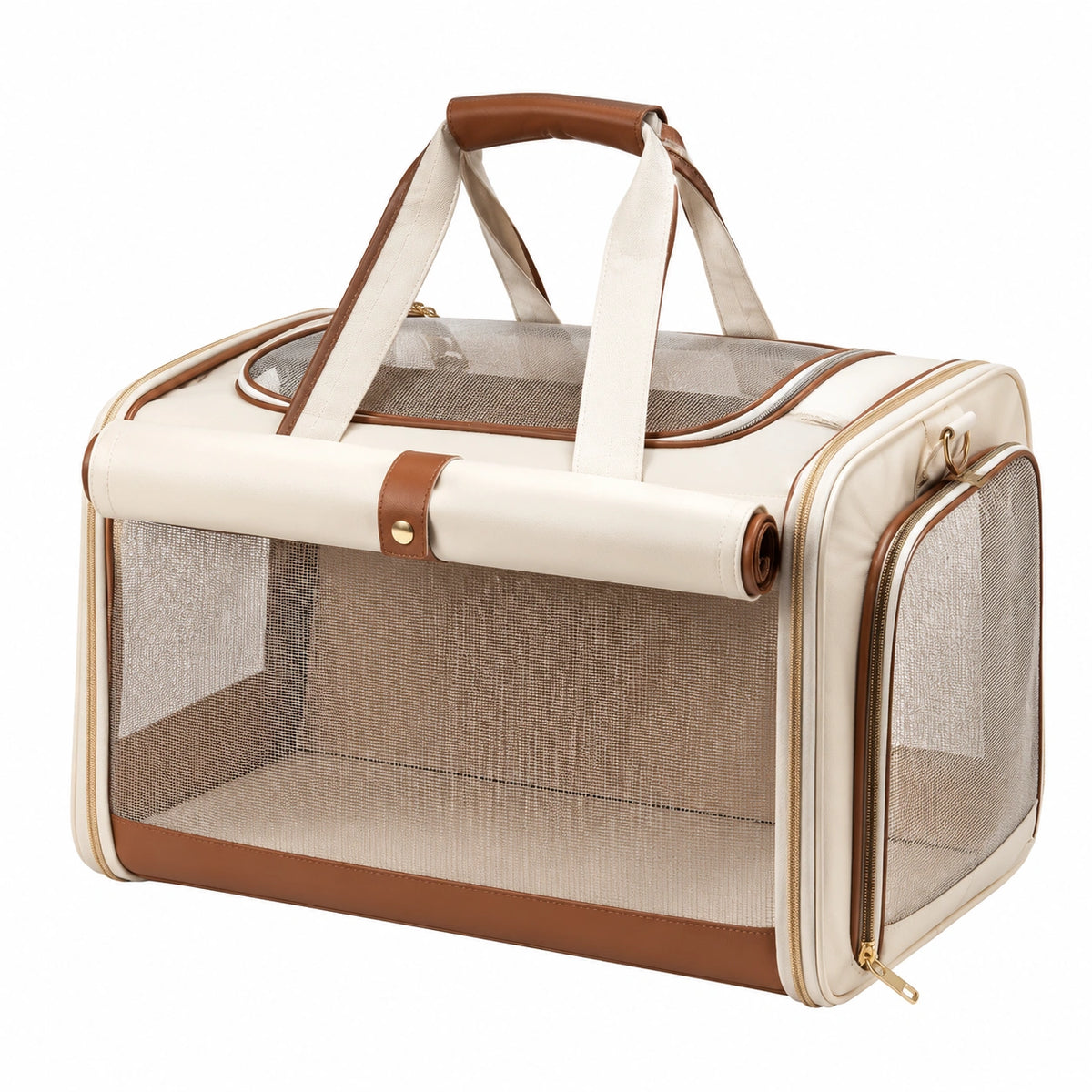 Transportadora de Mascotas Transpirable Beige y Marrón 45cm