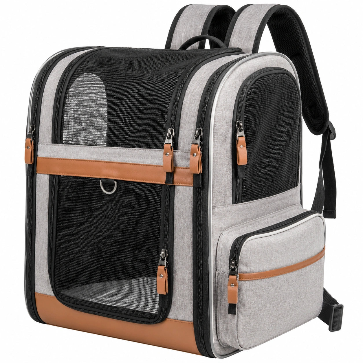 Mochila Transportadora para Mascotas con Malla Transpirable Gris y Marrón